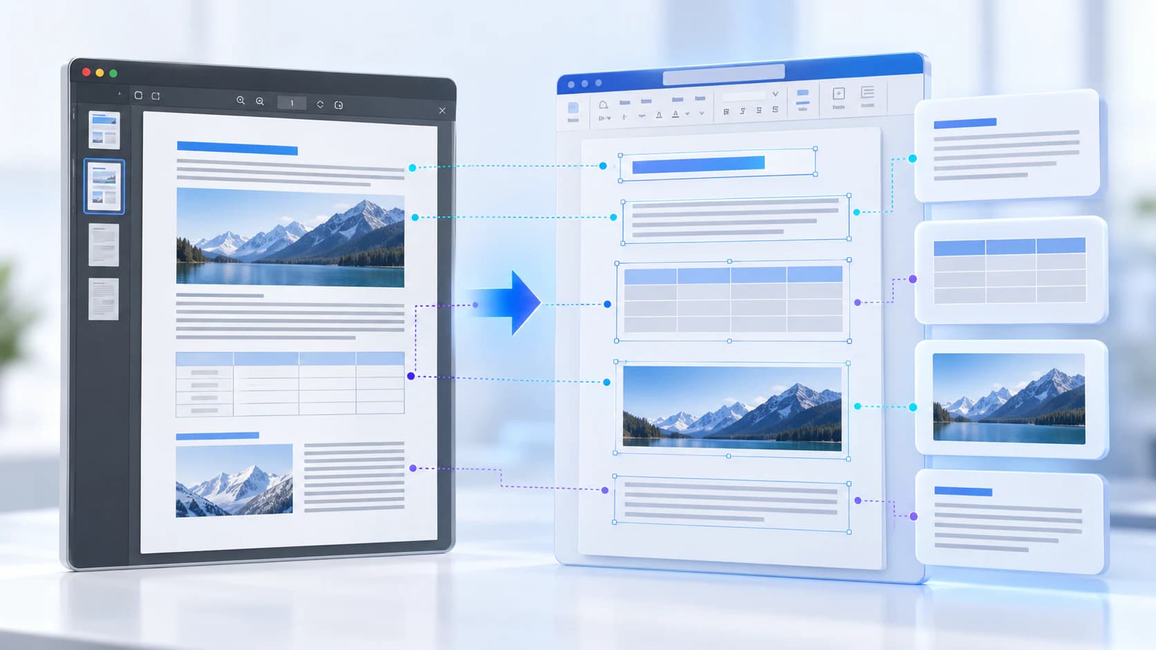 Fixed PDF content reconstructed into editable Word paragraphs, tables and images